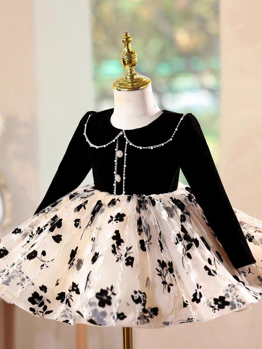 Elegant Black Long Sleeve Princess Dress for Birthday Wedding Party D163