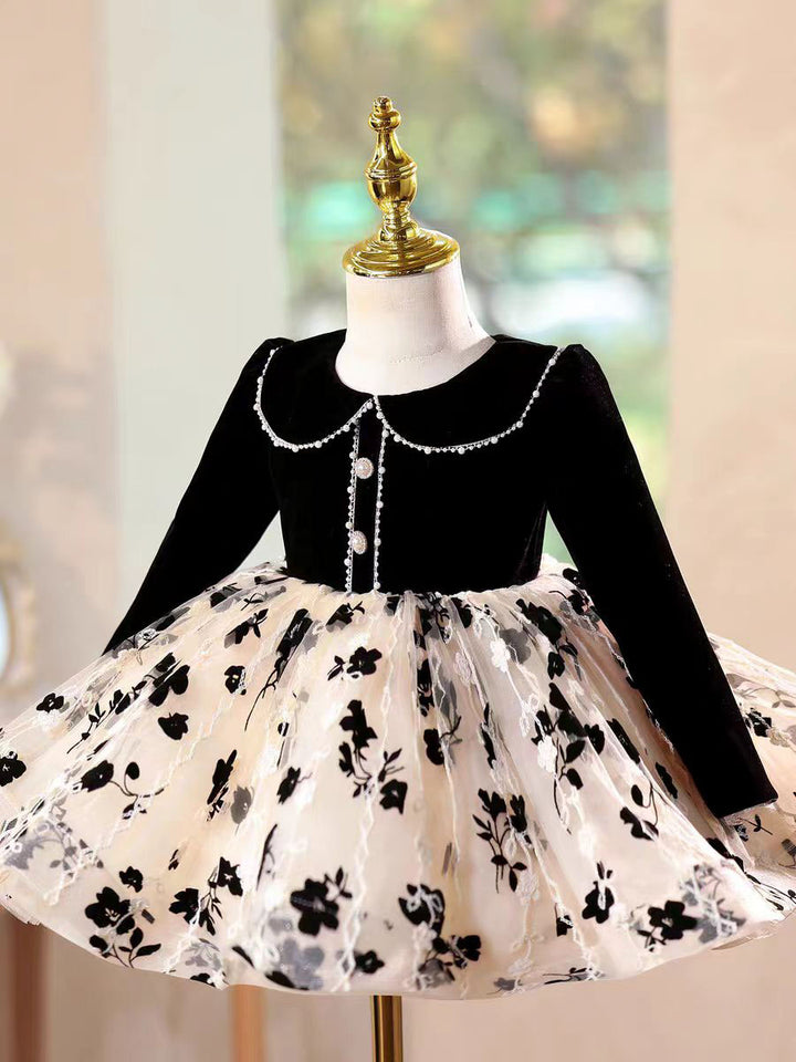 Elegant Black Long Sleeve Princess Dress for Birthday Wedding Party D163
