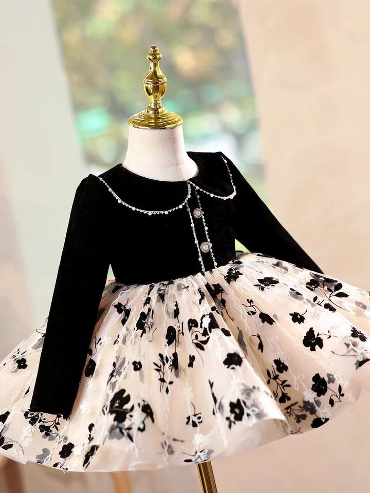 Elegant Black Long Sleeve Princess Dress for Birthday Wedding Party D163