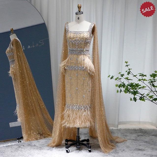Bling Gray Mermaid Arabic Evening Dress with Cape SS279