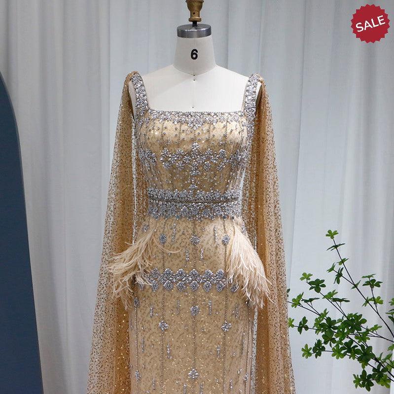 Bling Gray Mermaid Arabic Evening Dress with Cape SS279
