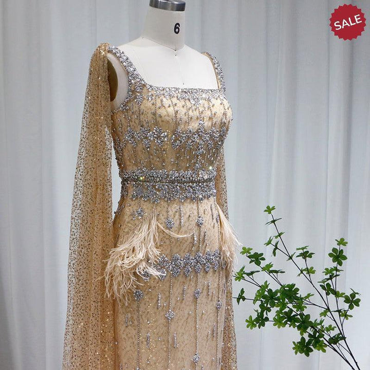 Bling Gray Mermaid Arabic Evening Dress with Cape SS279