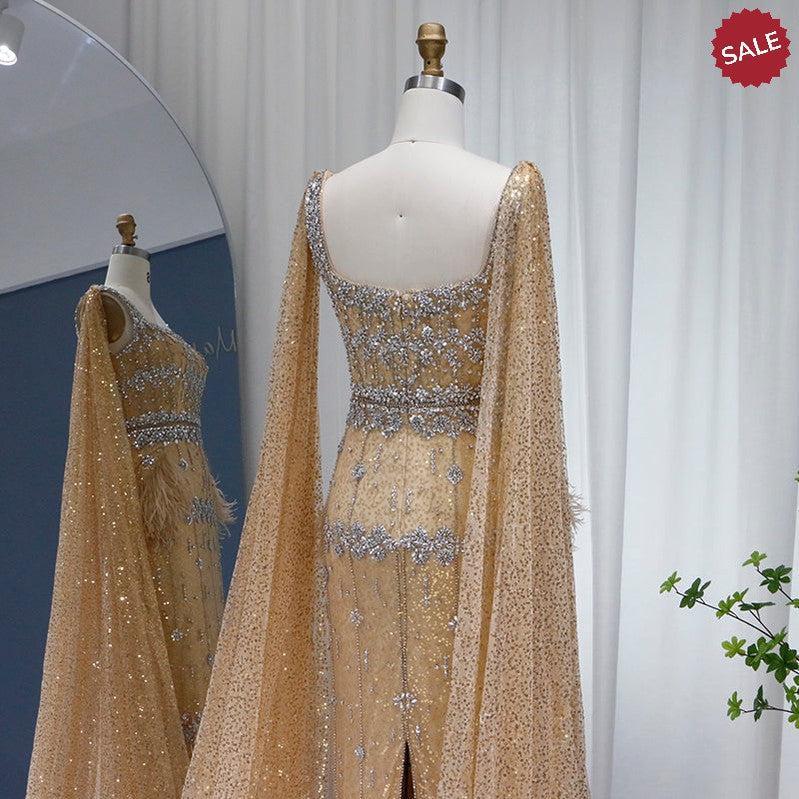 Bling Gray Mermaid Arabic Evening Dress with Cape SS279