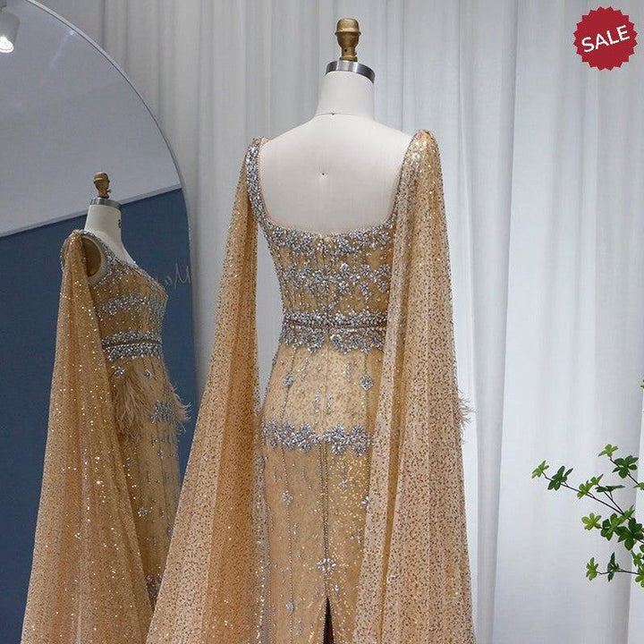 Bling Gray Mermaid Arabic Evening Dress with Cape SS279