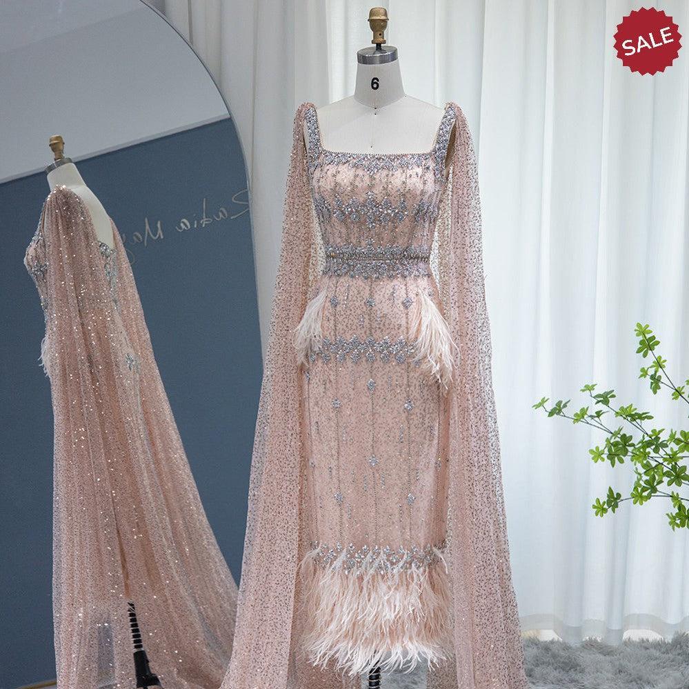 Bling Gray Mermaid Arabic Evening Dress with Cape SS279