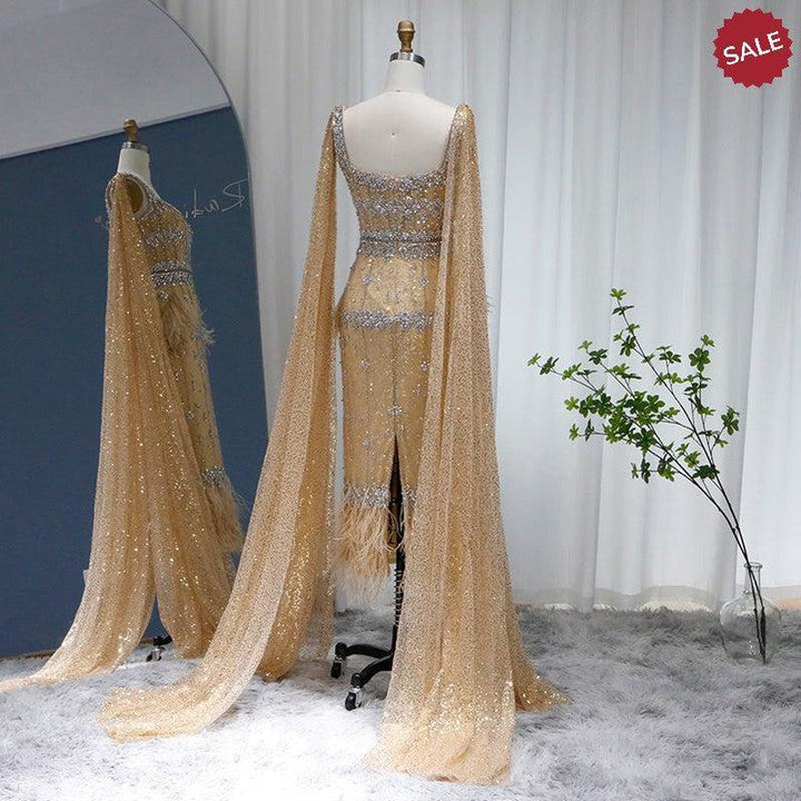 Bling Gray Mermaid Arabic Evening Dress with Cape SS279