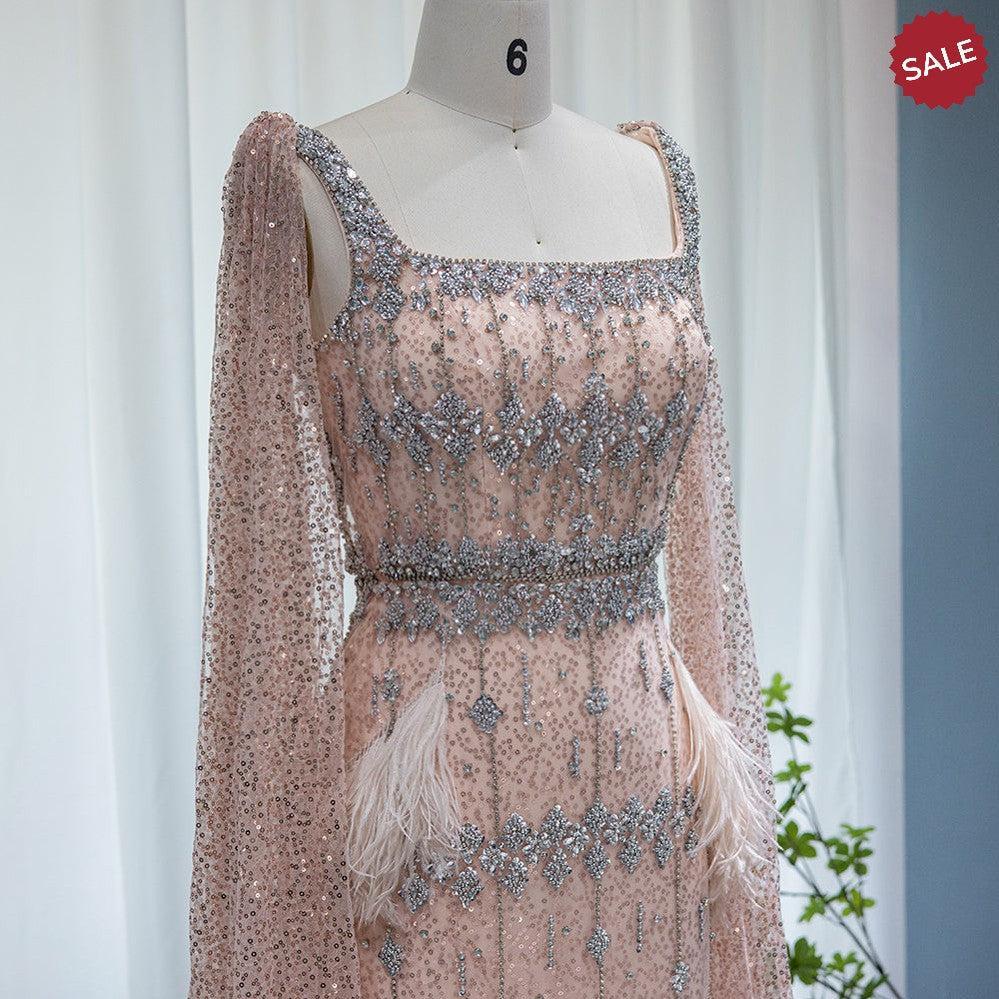 Bling Gray Mermaid Arabic Evening Dress with Cape SS279