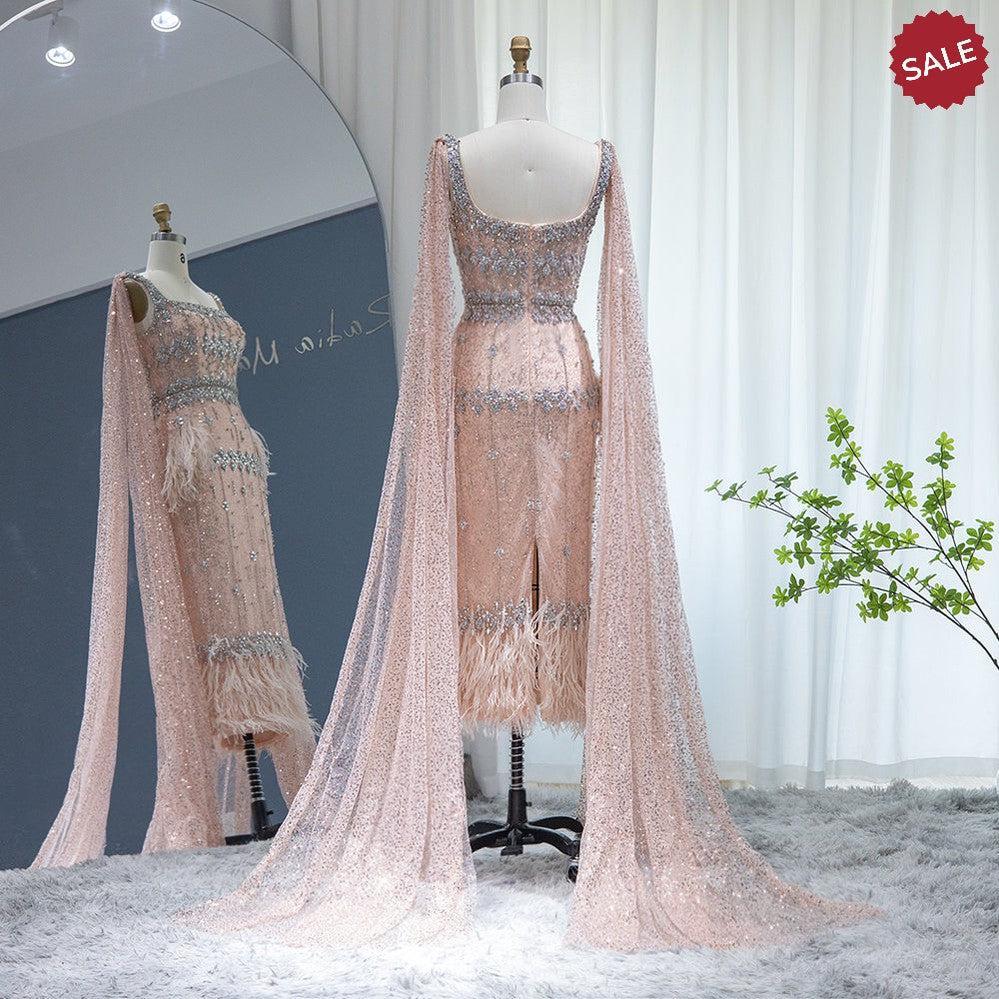 Bling Gray Mermaid Arabic Evening Dress with Cape SS279