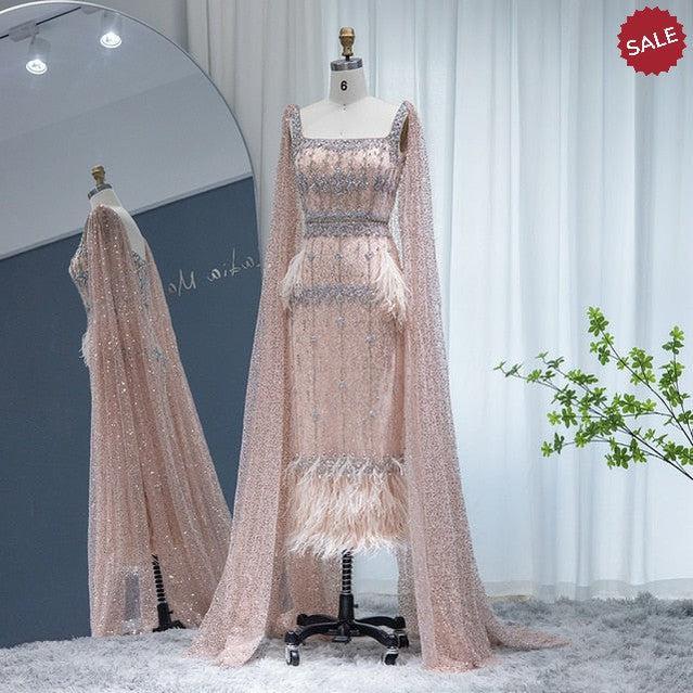 Bling Gray Mermaid Arabic Evening Dress with Cape SS279