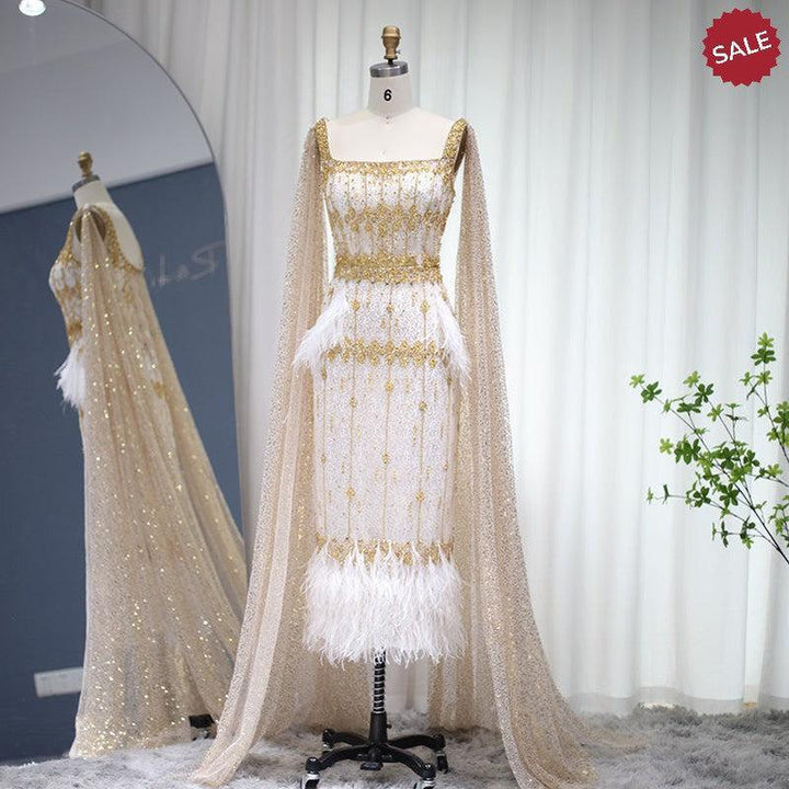 Bling Gray Mermaid Arabic Evening Dress with Cape SS279