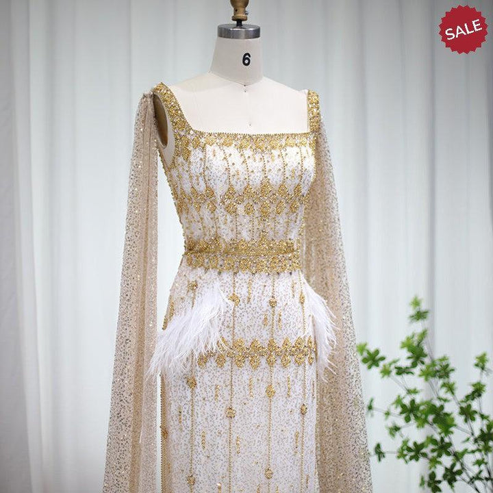 Bling Gray Mermaid Arabic Evening Dress with Cape SS279