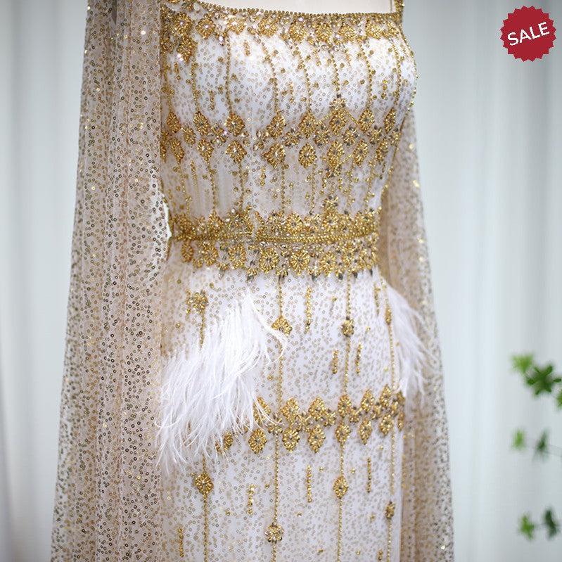 Bling Gray Mermaid Arabic Evening Dress with Cape SS279