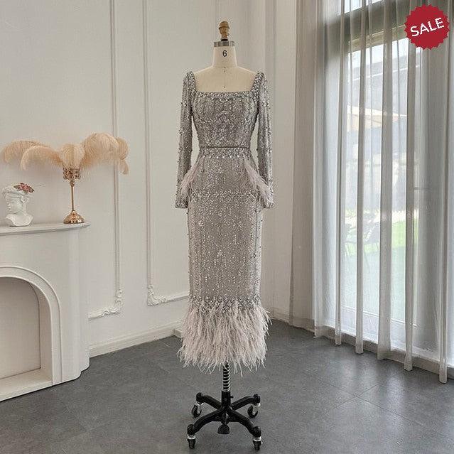 Bling Gray Mermaid Arabic Evening Dress with Cape SS279