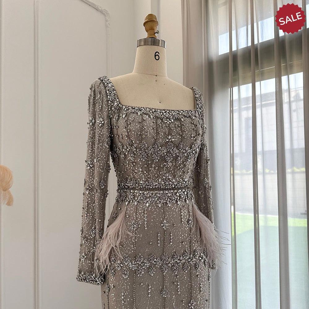 Bling Gray Mermaid Arabic Evening Dress with Cape SS279