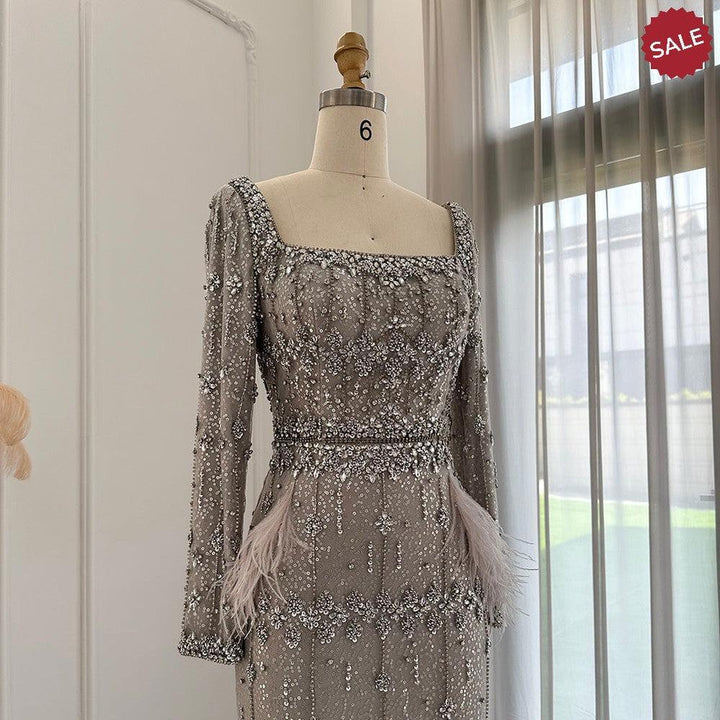 Bling Gray Mermaid Arabic Evening Dress with Cape SS279