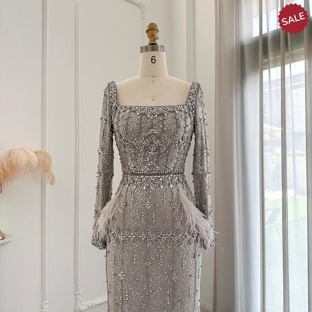 Bling Gray Mermaid Arabic Evening Dress with Cape SS279
