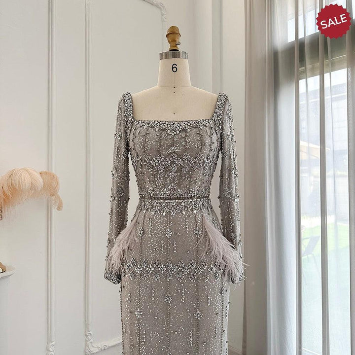 Bling Gray Mermaid Arabic Evening Dress with Cape SS279