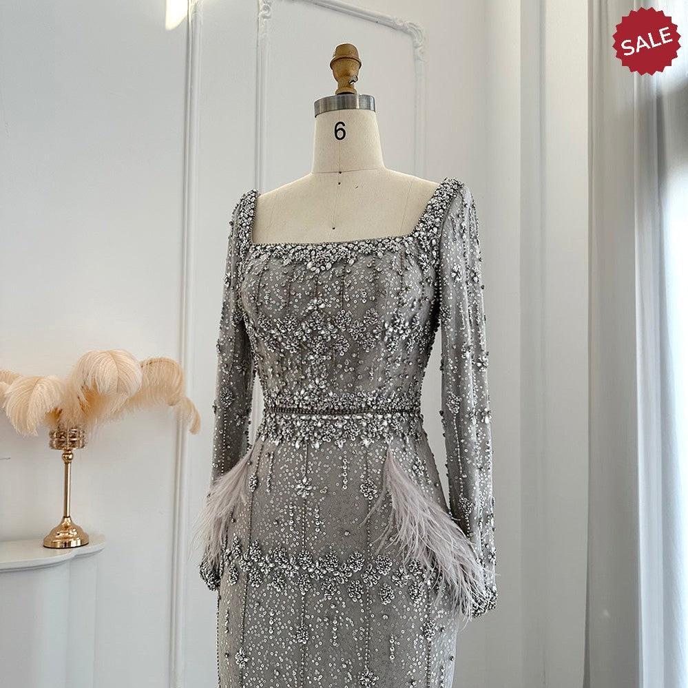 Bling Gray Mermaid Arabic Evening Dress with Cape SS279