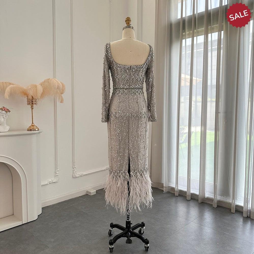 Bling Gray Mermaid Arabic Evening Dress with Cape SS279