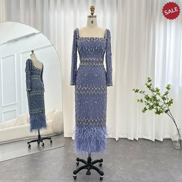 Bling Gray Mermaid Arabic Evening Dress with Cape SS279