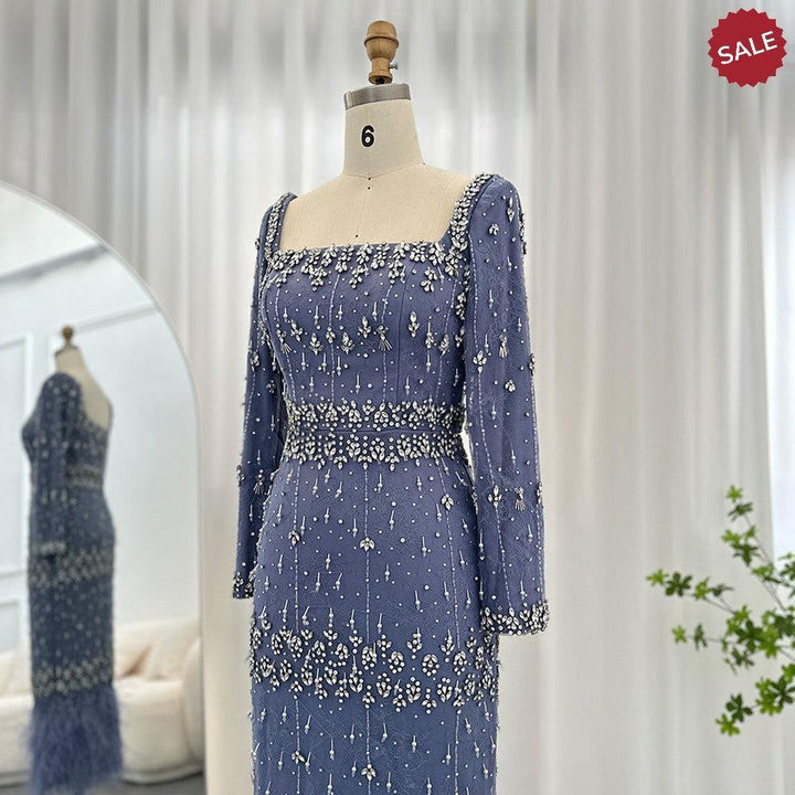 Bling Gray Mermaid Arabic Evening Dress with Cape SS279