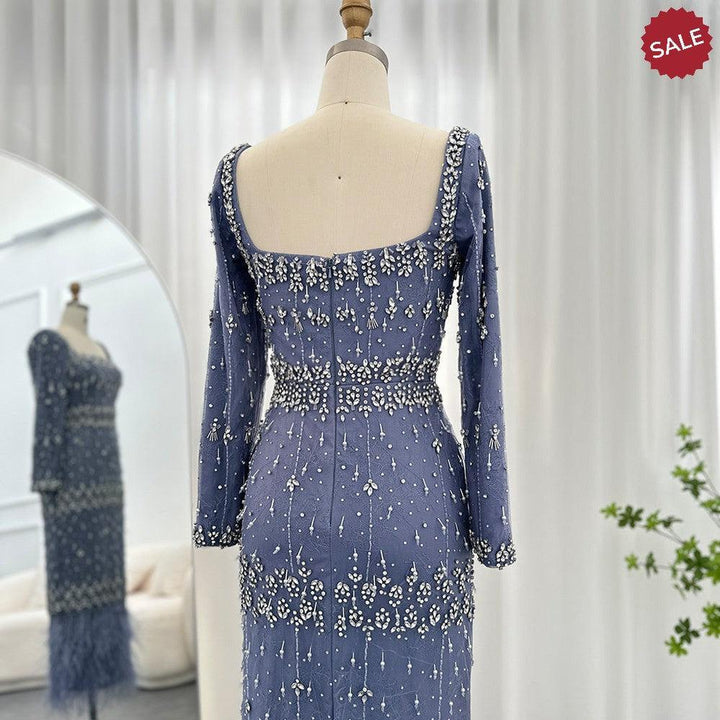 Bling Gray Mermaid Arabic Evening Dress with Cape SS279