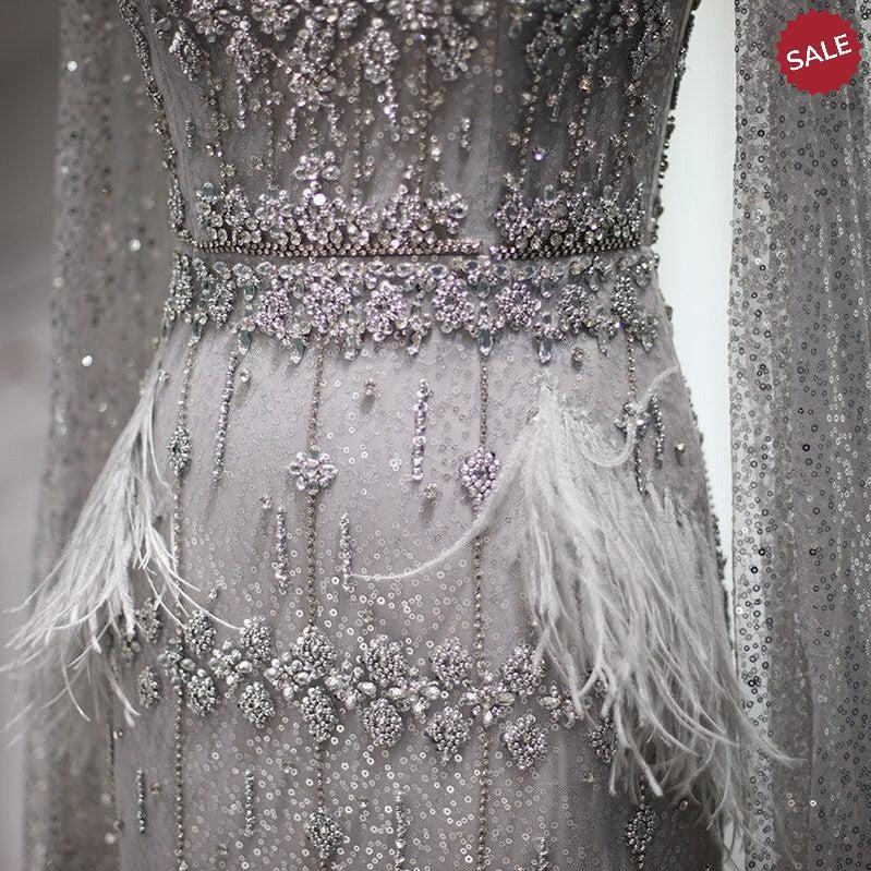 Bling Gray Mermaid Arabic Evening Dress with Cape SS279