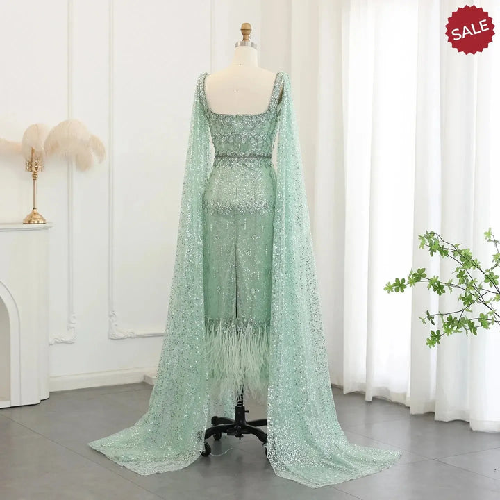 Bling Gray Mermaid Arabic Evening Dress with Cape SS279