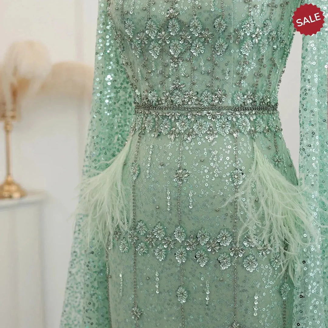 Bling Gray Mermaid Arabic Evening Dress with Cape SS279