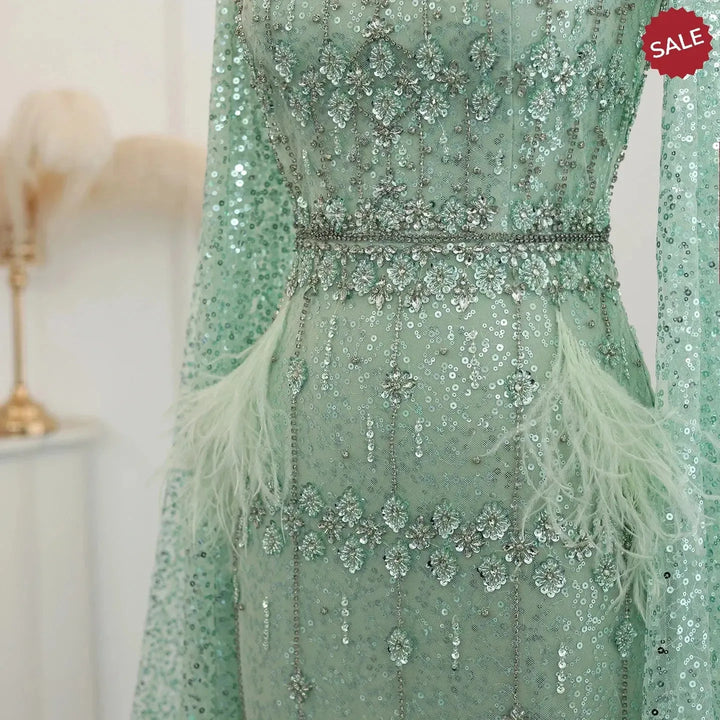 Bling Gray Mermaid Arabic Evening Dress with Cape SS279