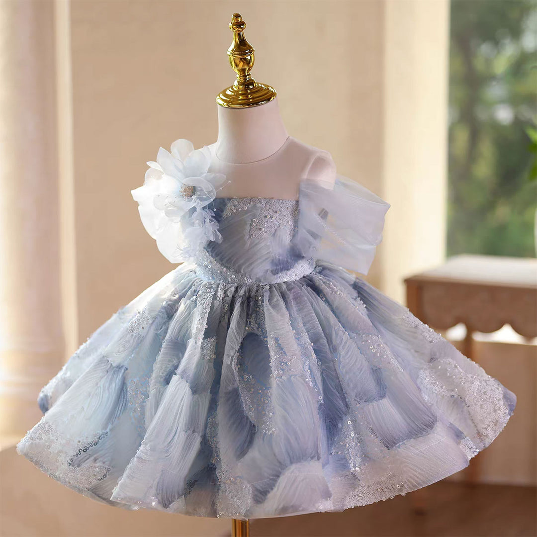 Blue Flower Girl Dress for Toddler Wedding Party Knee Length D132 – DreamyVow