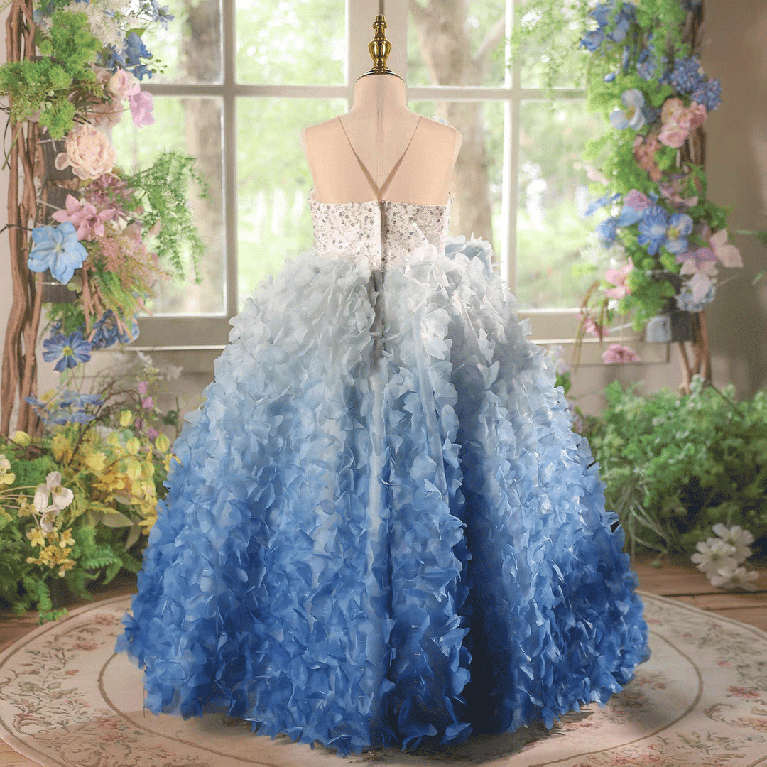 Blue Ombre Flower Girl Dress with 3D Floral Layers Kids Princess Ball Gown J615 Blue / child-6 Blue Ombre Flower Girl Dress with 3D Floral Layers Kids Princess Ball Gown J615 Blue / child-6