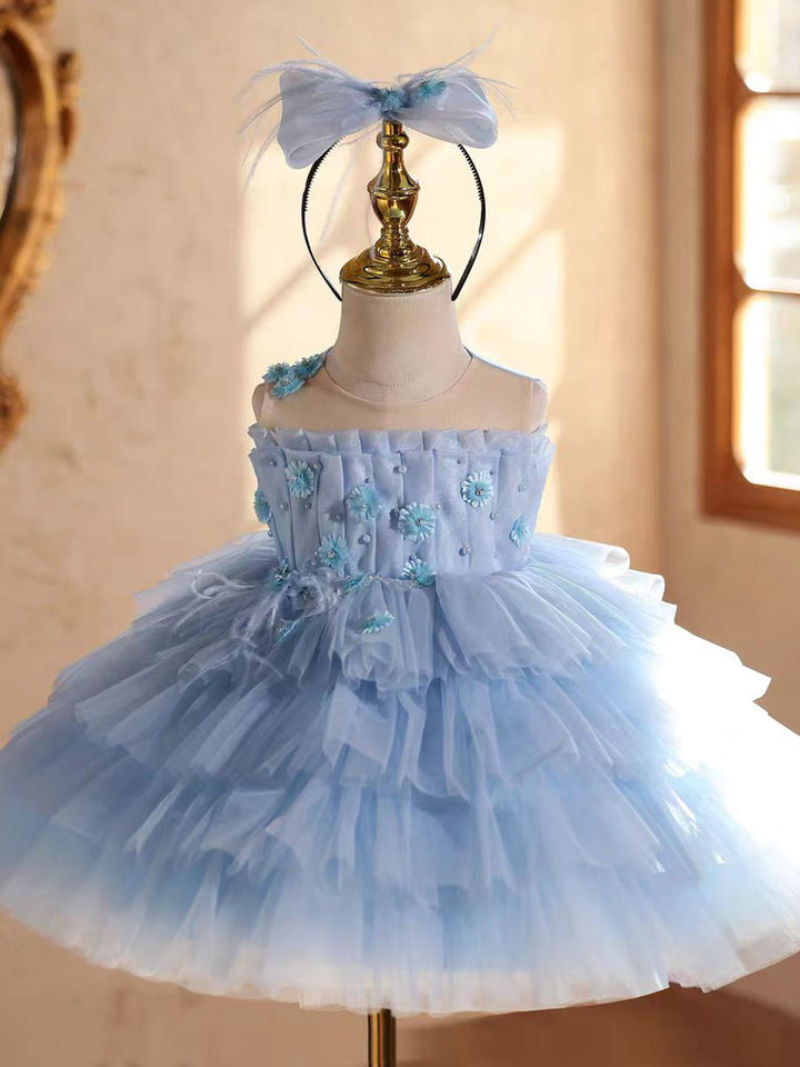 Elegant Blue 3D Pageant Runway Princess Birthday Flower Girl Dress D222