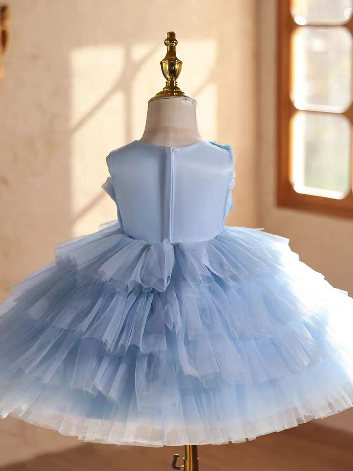 Elegant Blue 3D Pageant Runway Princess Birthday Flower Girl Dress D222