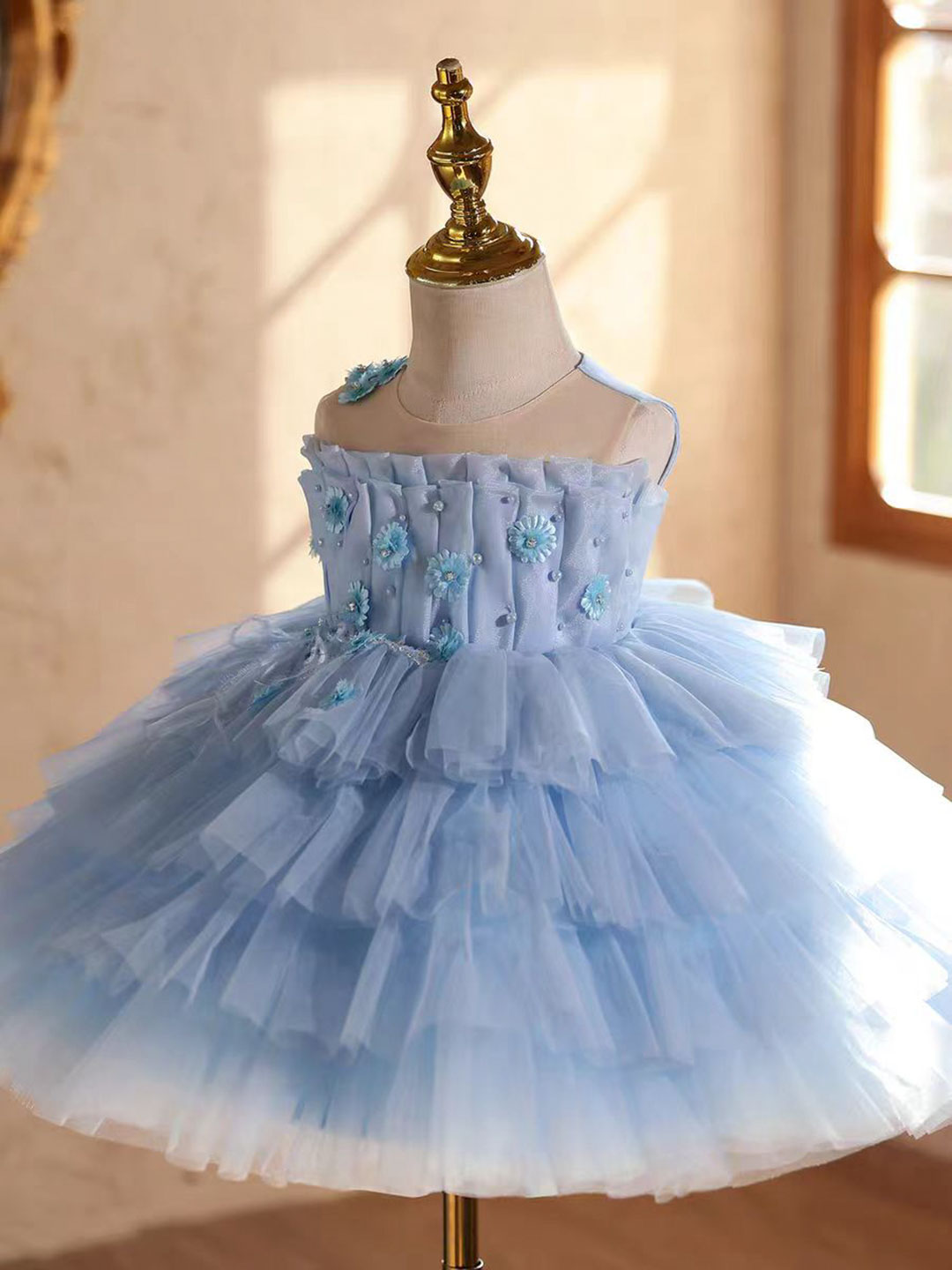 Elegant Blue 3D Pageant Runway Princess Birthday Flower Girl Dress D222