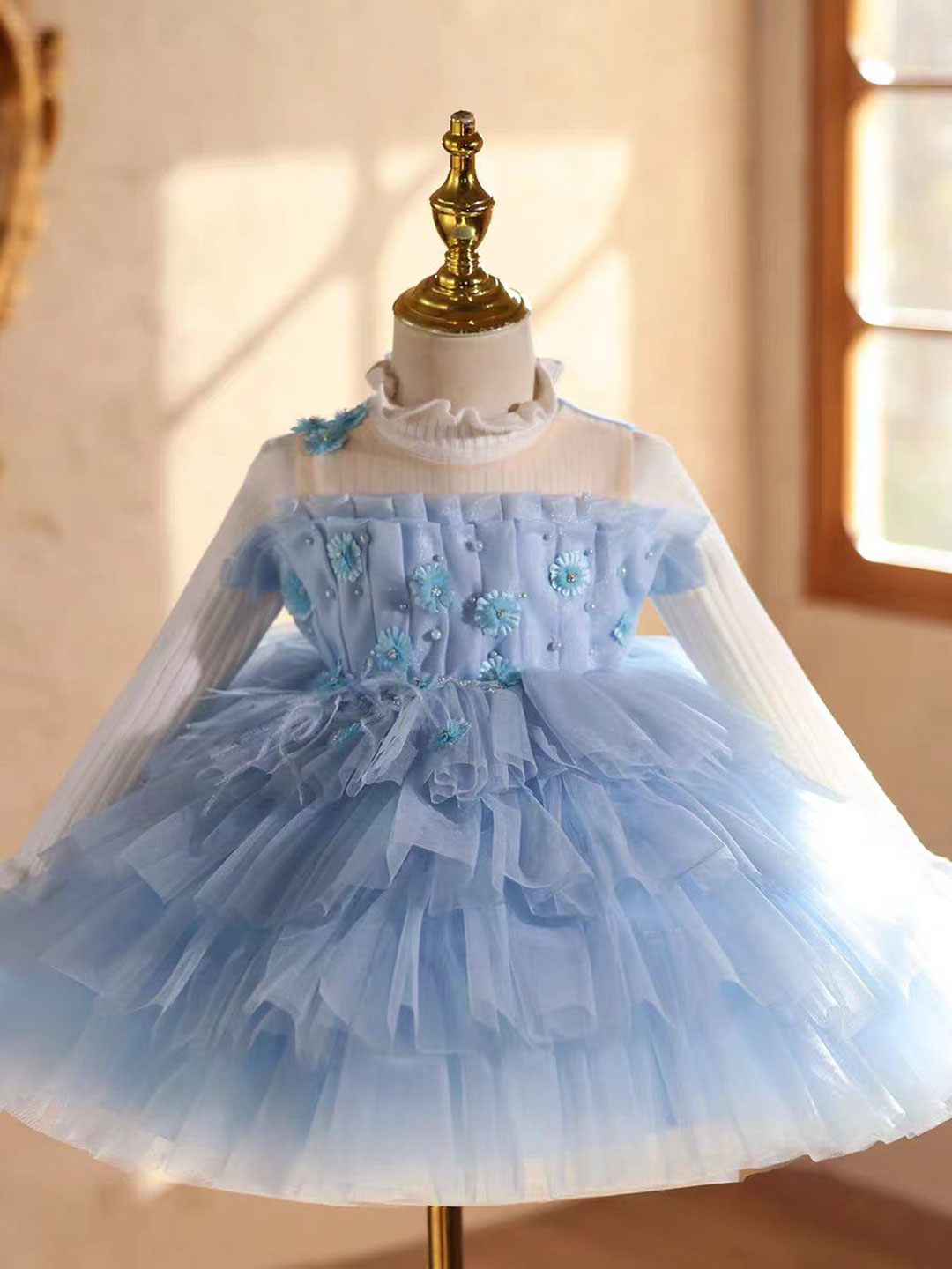 Elegant Blue 3D Pageant Runway Princess Birthday Flower Girl Dress D222