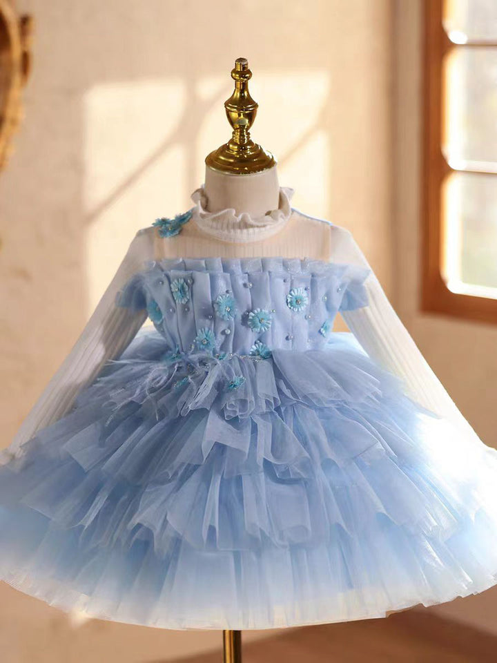 Elegant Blue 3D Pageant Runway Princess Birthday Flower Girl Dress D222