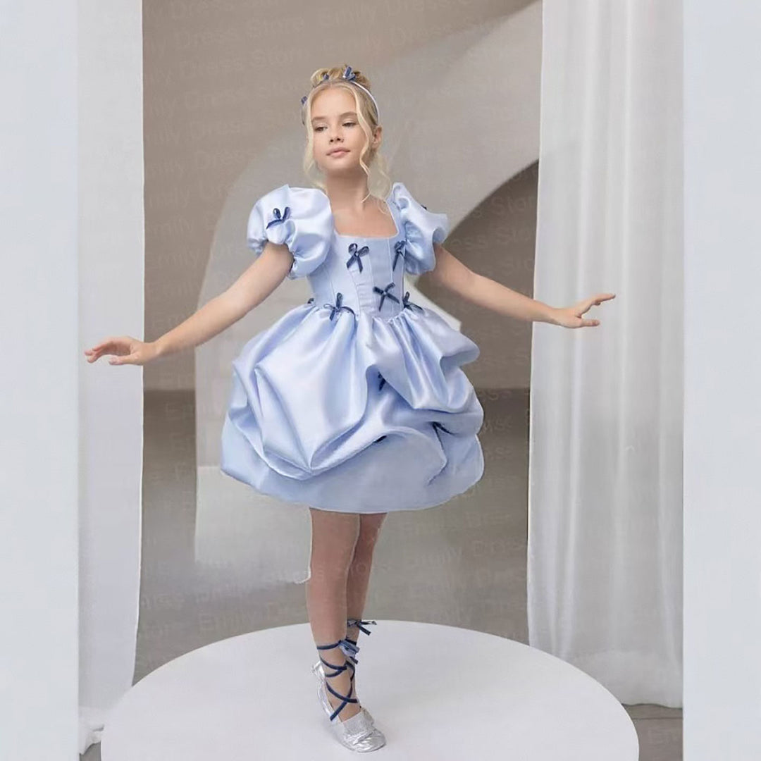 Flower Girl Dress with Satin Bows Matching Accessories D100 Blue / child-14 Flower Girl Dress with Satin Bows Matching Accessories D100 Blue / child-14