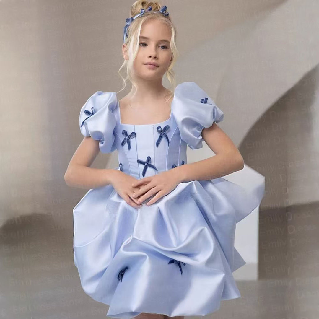 Flower Girl Dress with Satin Bows Matching Accessories D100