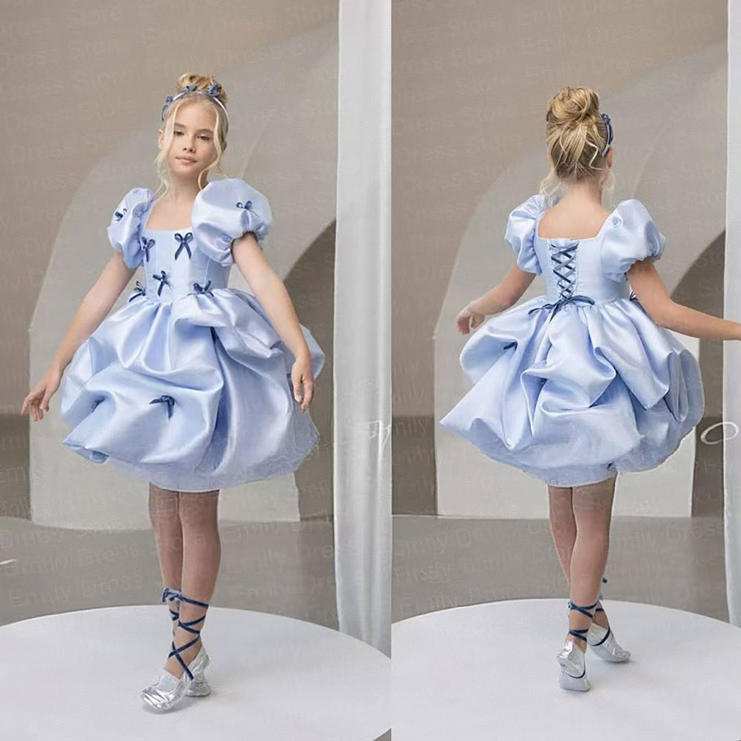 Flower Girl Dress with Satin Bows Matching Accessories D100