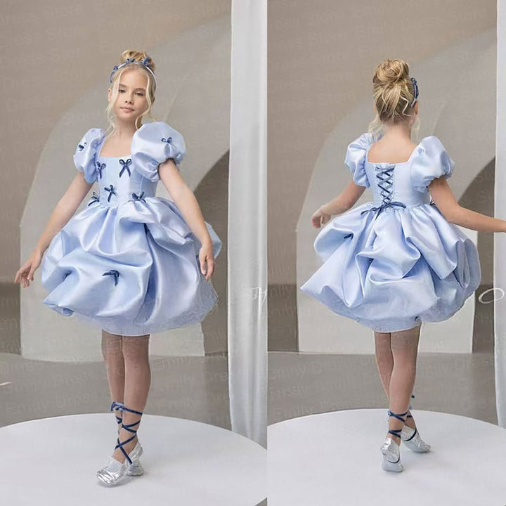 Flower Girl Dress with Satin Bows Matching Accessories D100