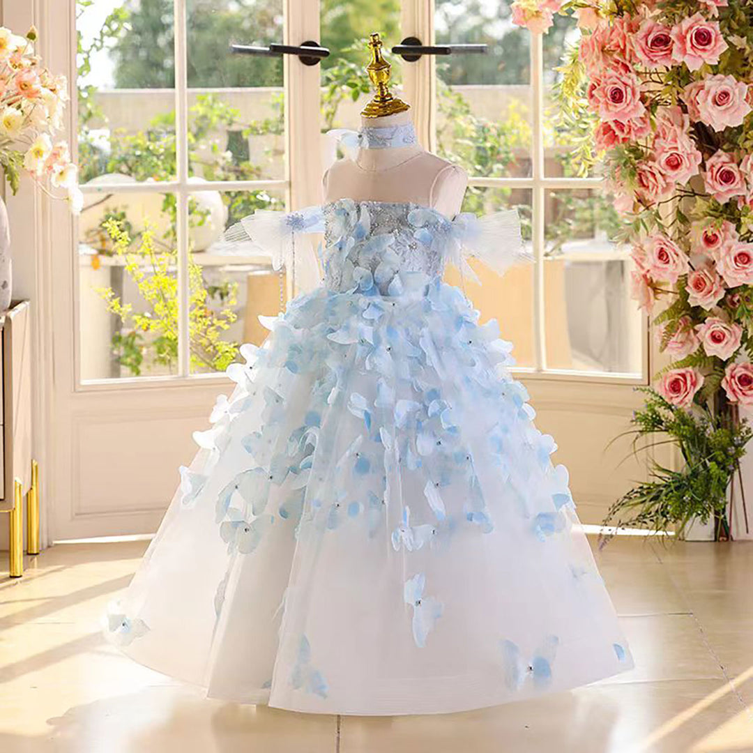 Princess Flower Girl Dress with 3D Flowers Floor Length D101