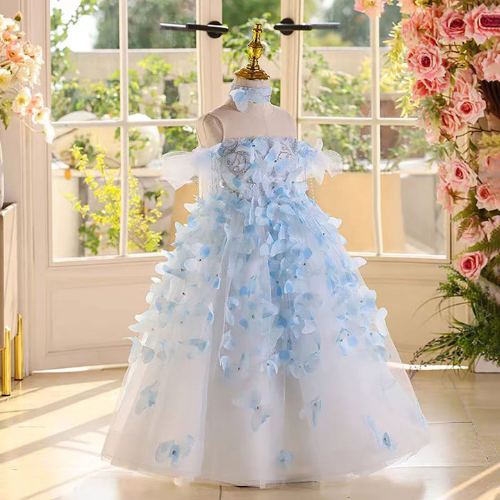 Princess Flower Girl Dress with 3D Flowers Floor Length D101
