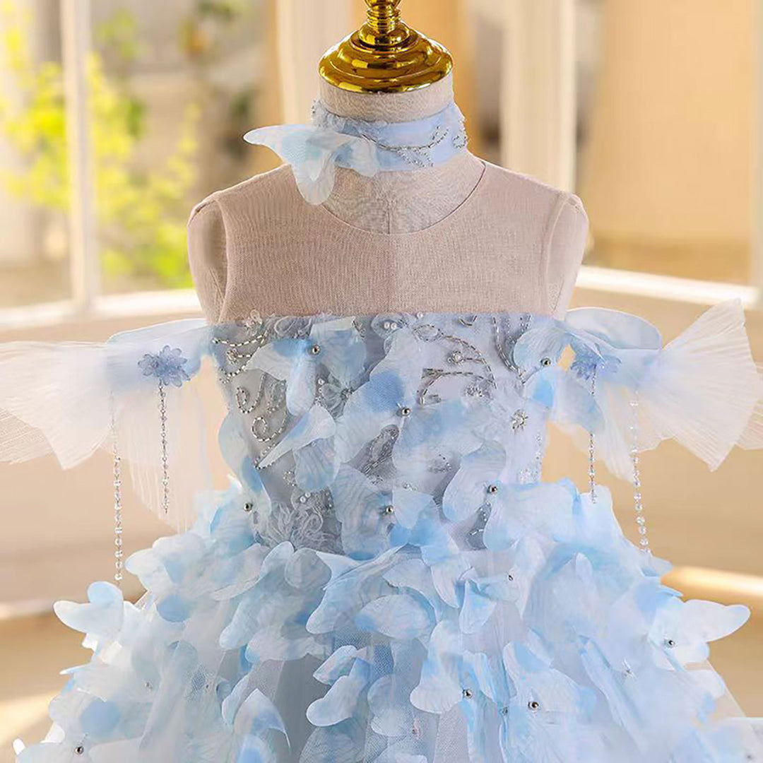 Princess Flower Girl Dress with 3D Flowers Floor Length D101