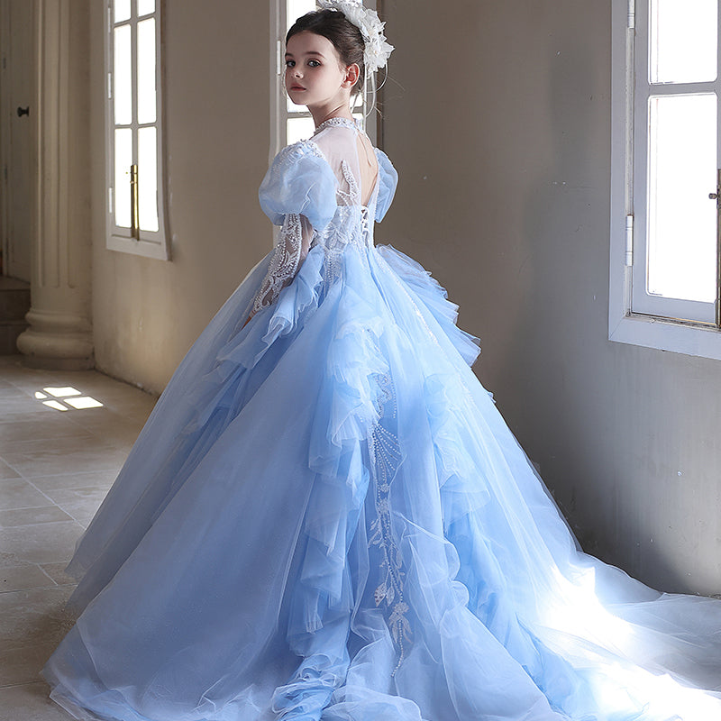 Blue Luxury Princess Girl Dress for Birthday Party Pageant J190