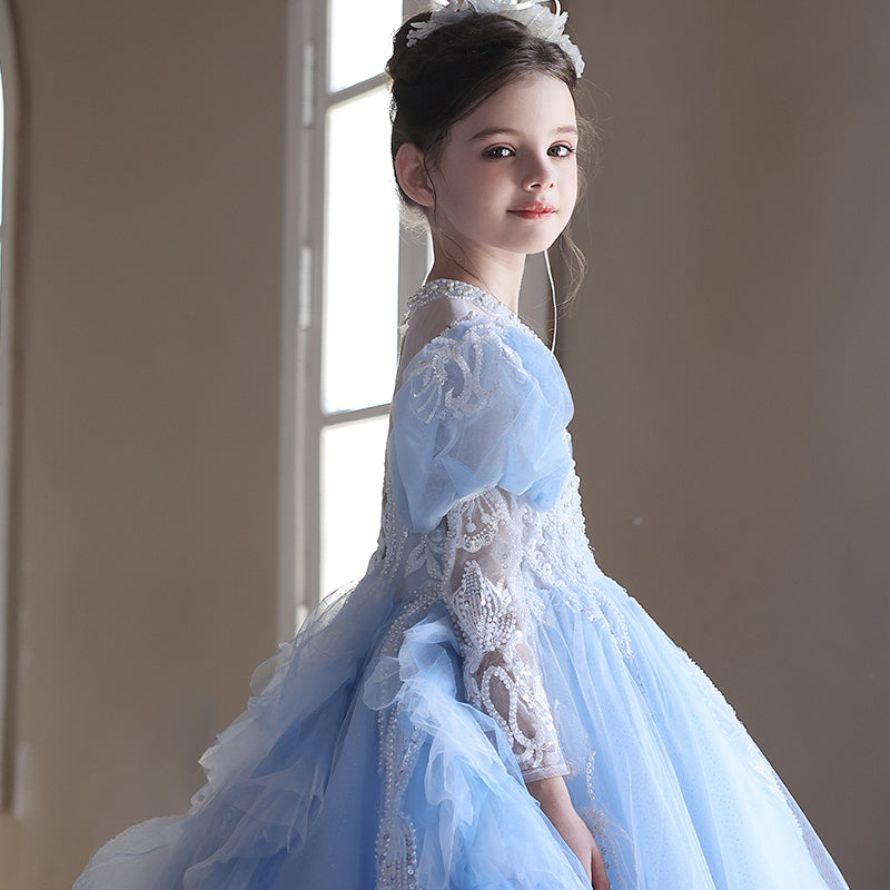 Blue Luxury Princess Girl Dress for Birthday Party Pageant J190 Blue / child-10 Blue Luxury Princess Girl Dress for Birthday Party Pageant J190 Blue / child-10