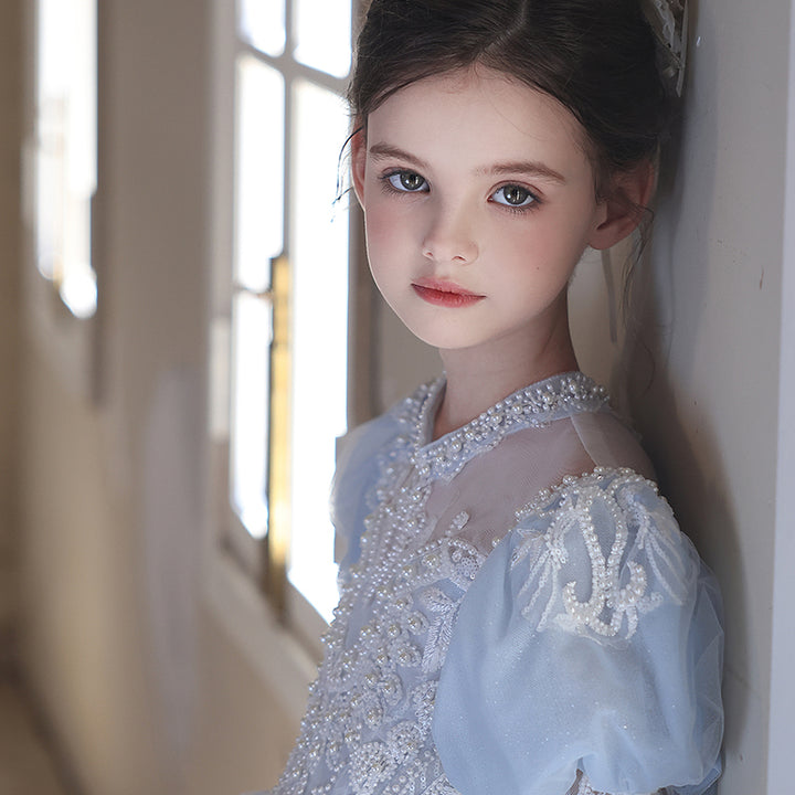 Blue Luxury Princess Girl Dress for Birthday Party Pageant J190
