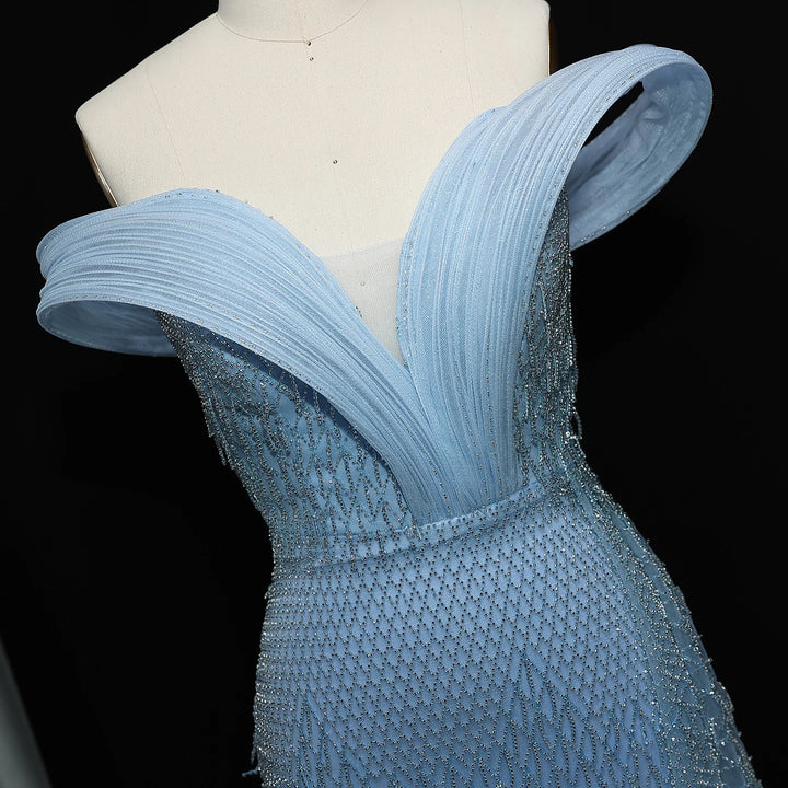 Glamorous Off-Shoulder Crystal Slit Evening Dress SS115