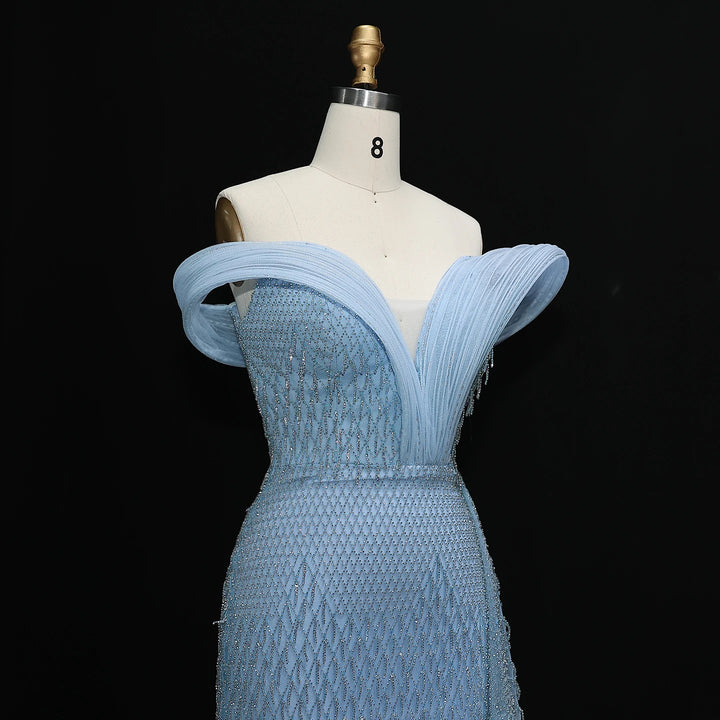 Glamorous Off-Shoulder Crystal Slit Evening Dress SS115