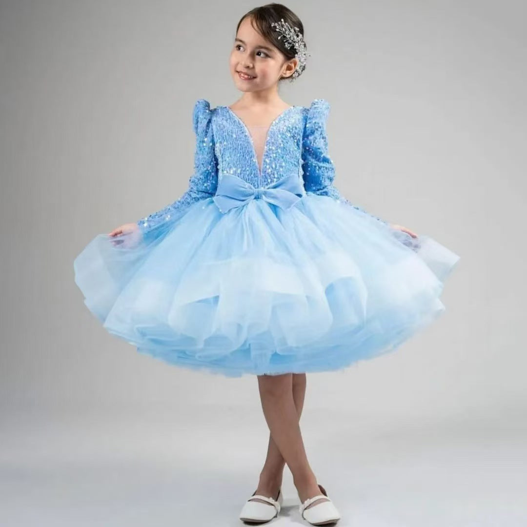 Fuchsia Lace and Sequin Flower Girl Dress for Wedding Birthday Party J570